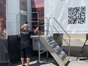 Setting up a mobile marketing trailer.